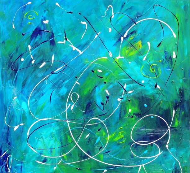 抽象蓝绿色当代艺术绘画图片下载