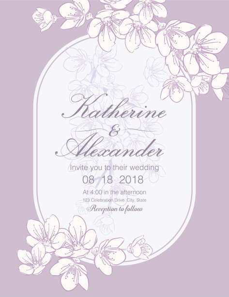 手绘樱花婚礼邀请模板图片下载