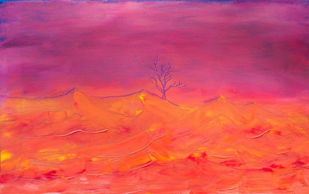 幻想山水与孤独的树当代艺术绘画图片下载