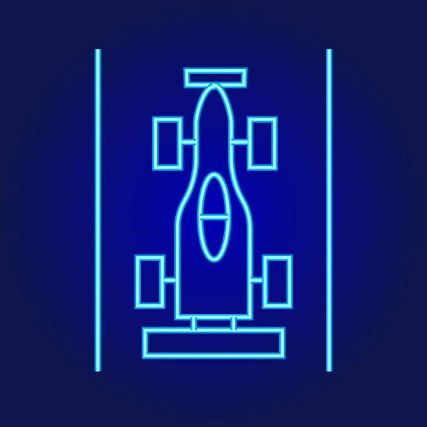 复古街机游戏一级方程式赛车彩色霓虹蓝色细线图标-可编辑笔画图片下载