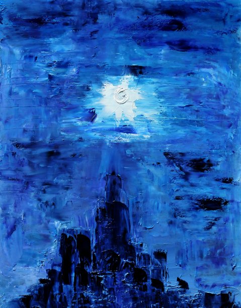 月亮下的城堡当代艺术绘画图片下载