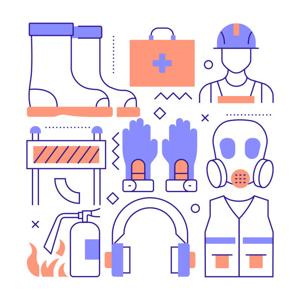 工作安全相关的现代线条风格矢量插图图片下载