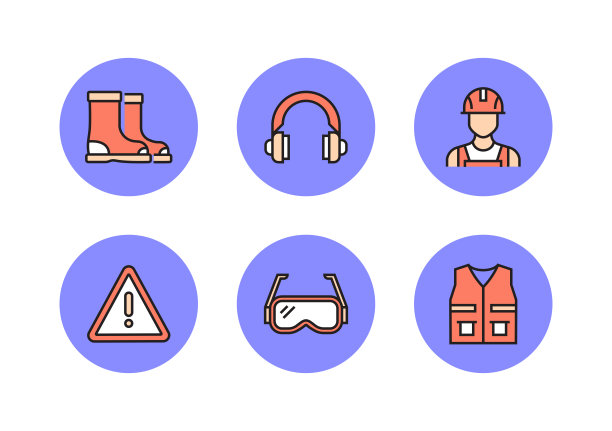 与工作安全相关的直线图标。向量符号说明。图片下载