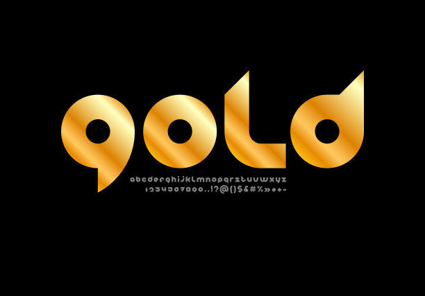 金色别致的字体，圆形金属字母，时髦的小写字母从A到Z和数字从0到9，矢量插图10EPS图片下载
