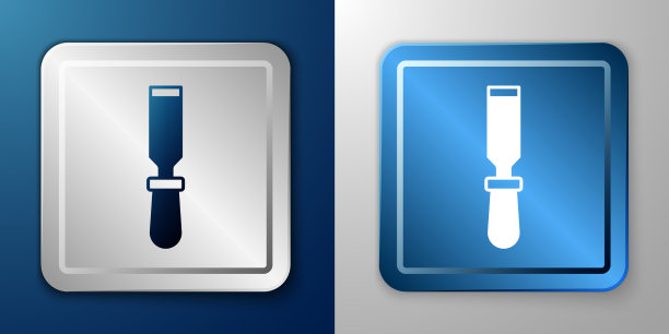 白色凿子工具为木图标孤立在蓝色上图片下载