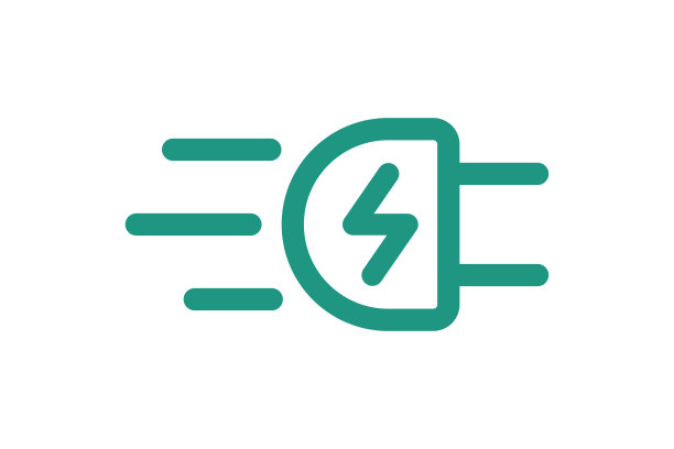 快速充电插头与闪电图标。快速电动充电器标志。速度电荷线性符号。表达能量充值绿色徽章。向量孤立的插图图片下载