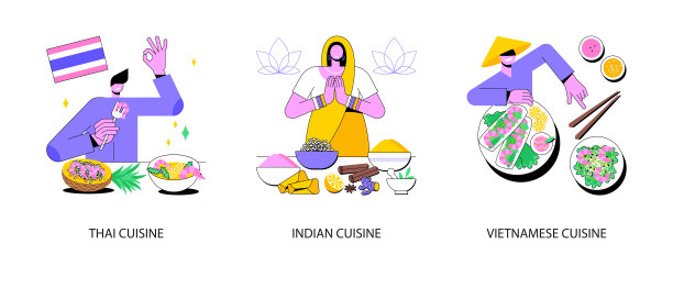 东方烹饪抽象概念矢量插图。图片下载