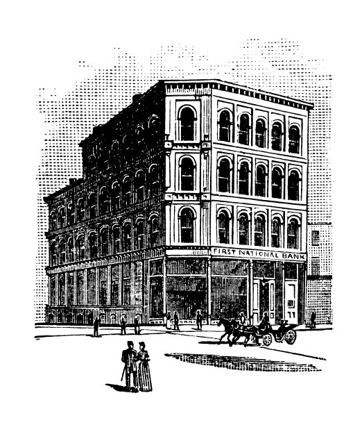 美国，新罕布什尔州地标和公司的古董插图:康科德，第一国家银行图片下载