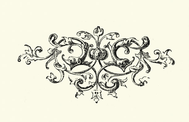复古插图维多利亚设计元素卷轴花卉图案，19世纪图片下载