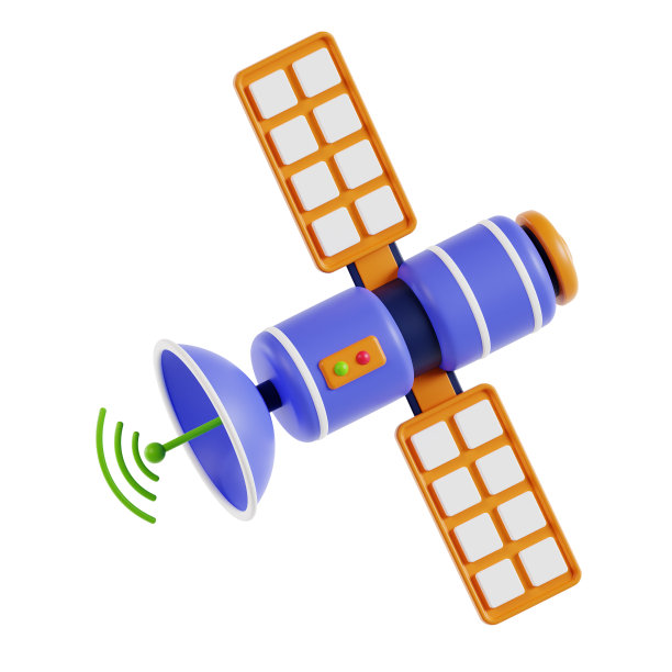 卫星3d图标。全球网络通信的抽象概念。地球人造卫星的三维模型图片下载