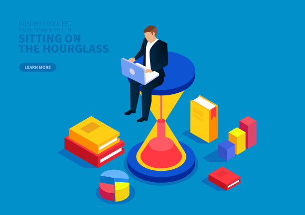 商人坐在沙漏上工作图片下载