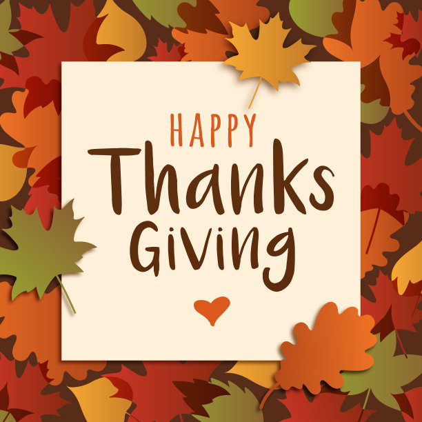 感恩节快乐卡片与树叶相框。图片下载