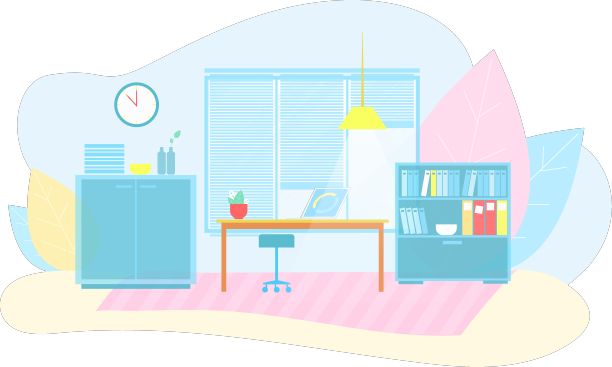 生态友好型智能办公室内平面卡通图片下载