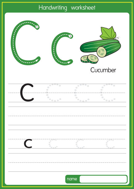 矢量插图黄瓜与字母C大写字母或大写字母的儿童学习练习ABC图片下载