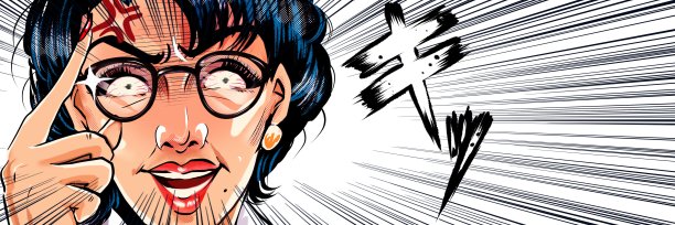 美国漫画风格的彩色插图，一个怪物的父母教育妈妈与眼镜谁突然从它。图片下载