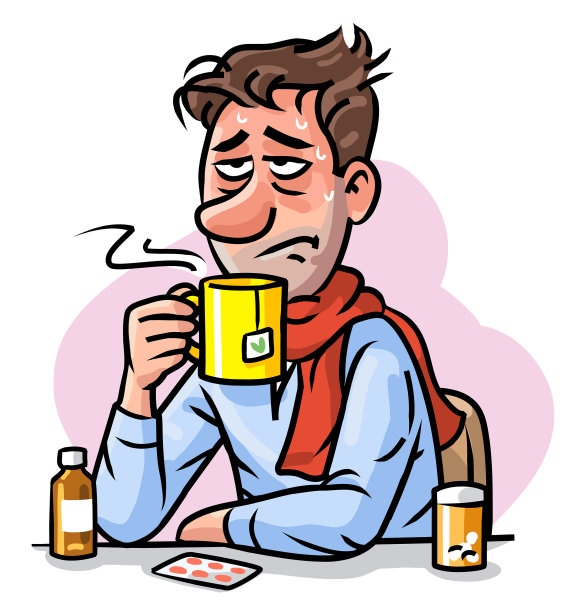 生病的年轻人在喝茶图片下载