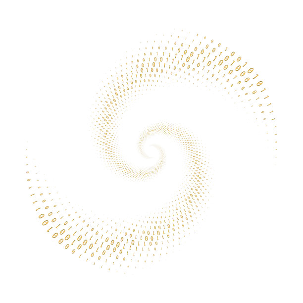 由金色的计算机1和0的圆形图案制成的漩涡形状。使用大小衰落。图片下载