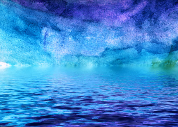 艺术海洋景观-水彩天空的水。图片下载