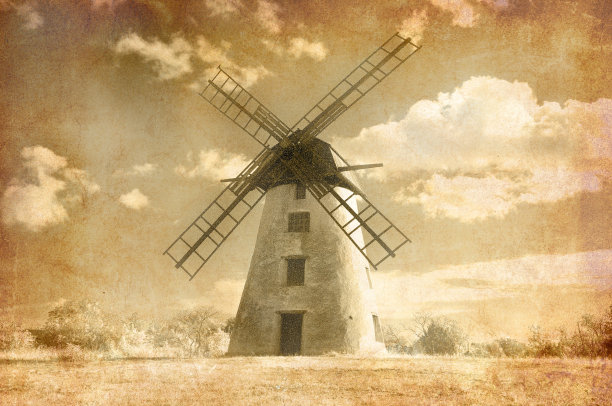 风车在肮脏的深褐色图片下载