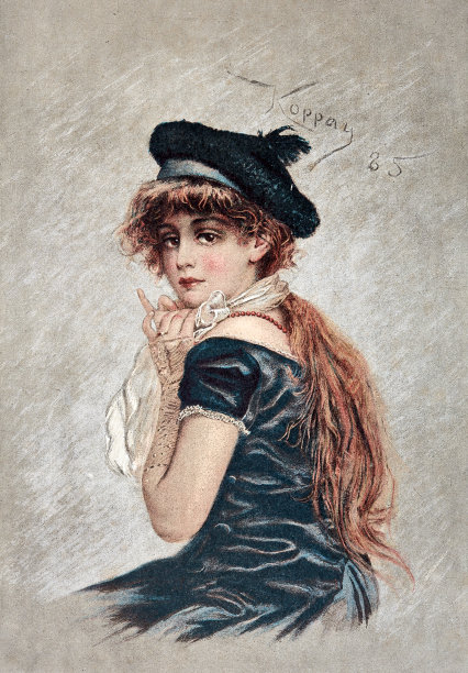 年轻的红头发美女与帽子和长头发，侧面看图片下载