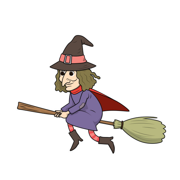 向量插图的一个孩子的活动着色书页与万圣节女巫的图片。图片下载