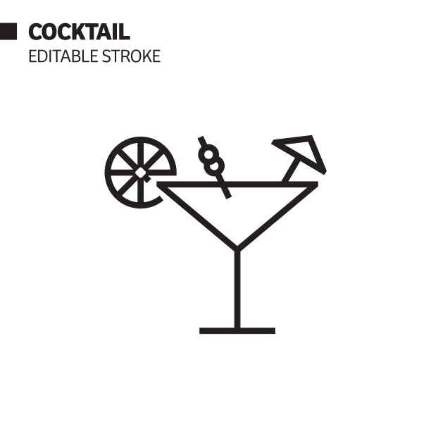 鸡尾酒线图标，轮廓矢量符号插图。完美像素，可编辑的描边。图片下载