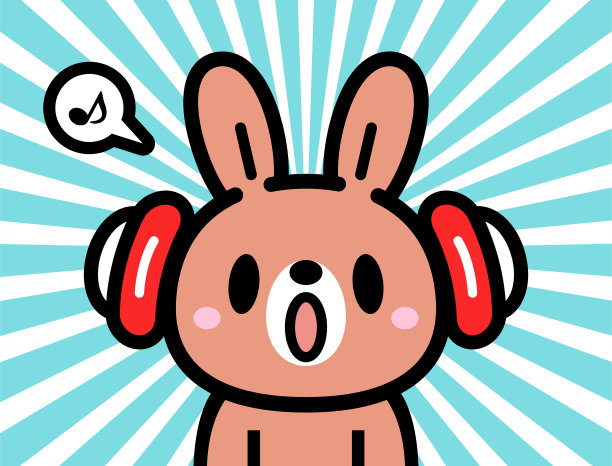 戴着耳机的兔子的可爱卡通角色设计图片下载