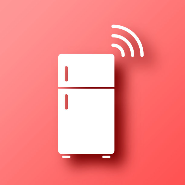 智能冰箱。图标在红色背景与阴影图片下载