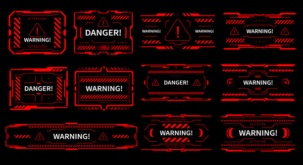 Hud危险和警告注意红色界面标志图片下载