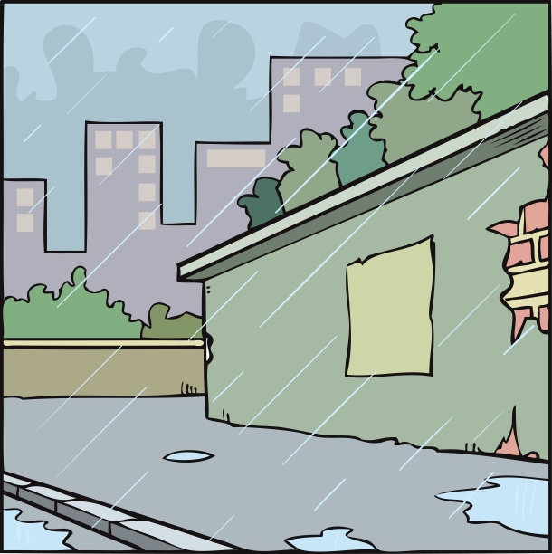 雨中的城市景观。图片下载