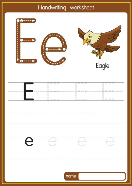 矢量插图的鹰与字母E大写字母或大写字母的儿童学习练习ABC图片下载