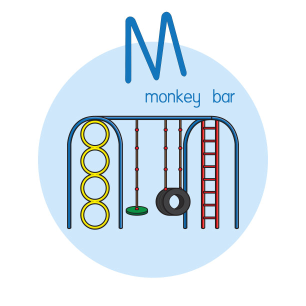 矢量插图猴吧与字母M大写字母或大写字母的儿童学习练习ABC图片下载