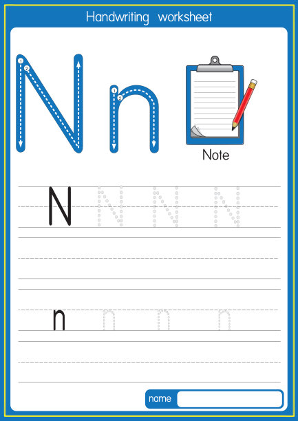 矢量说明笔记与字母N大写字母或大写字母的儿童学习练习ABC图片下载