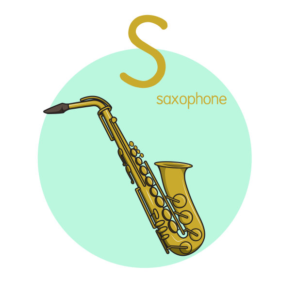 矢量插图萨克斯管与字母S大写字母或大写字母的儿童学习练习ABC图片下载
