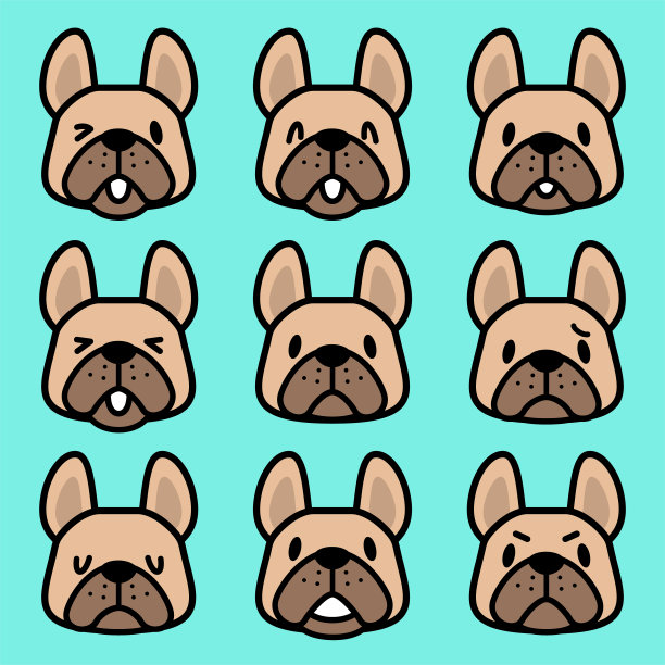 法国斗牛犬的可爱面部表情图标图片下载