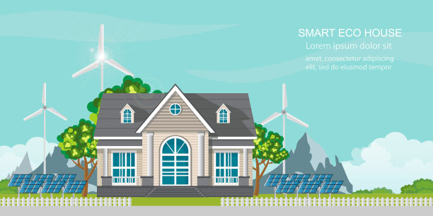 带有太阳能电池板和风能的智能生态住宅图片下载