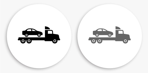运输汽车卡车黑色和白色圆形图标图片下载