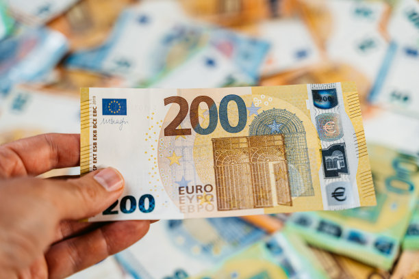 手里拿着200欧元钞票，上面是一堆钱图片下载