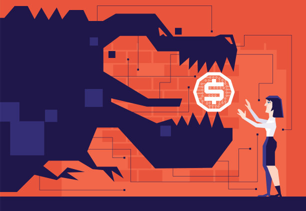 恐龙手持电子硬币，会见女商人图片下载