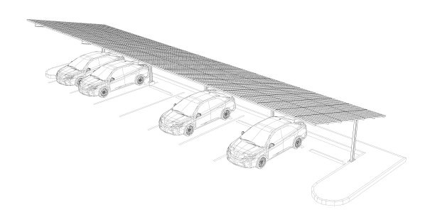 太阳能车棚的3D插图图片下载