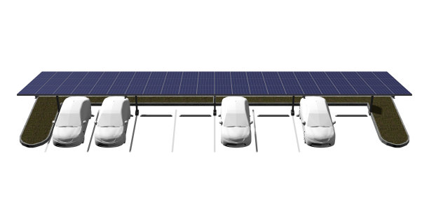 太阳能车棚的3D插图图片下载