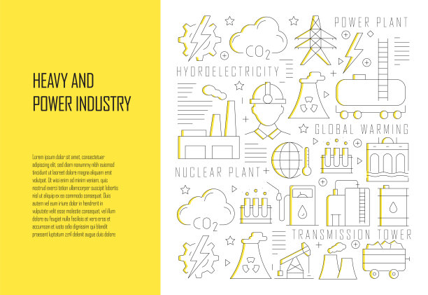 重型和电力行业相关线设计风格网页横幅矢量插图图片下载