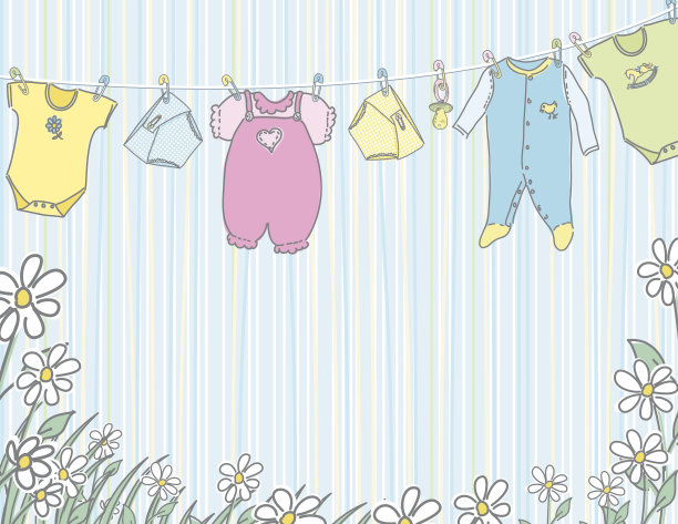 婴儿衣服挂在晾衣绳上图片下载