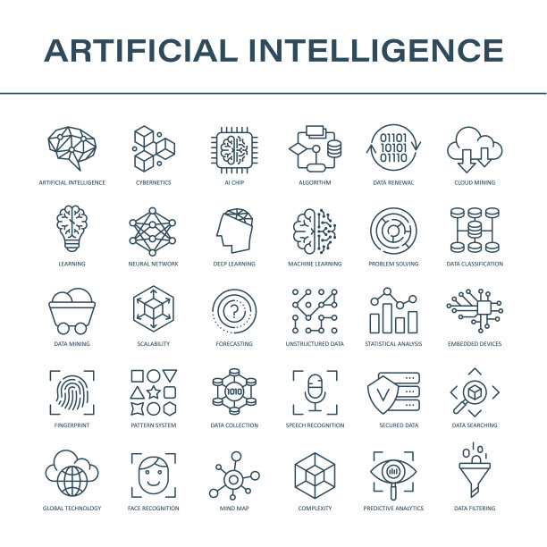 人工智能线图标-向量图片下载