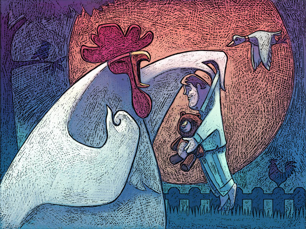 啼叫的公鸡捉瞌睡的人图片下载