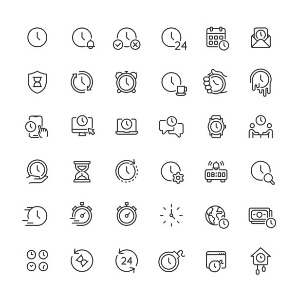 时间和时钟线图标。可编辑的中风。图片下载