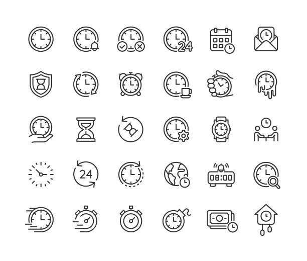 时间和时钟线图标。可编辑的中风。图片下载