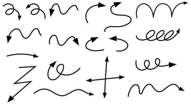 不同类型的手绘曲线箭头在白色背景图片下载