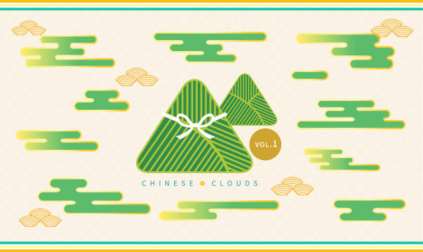 端午节粽子和中国祥云装饰图片下载