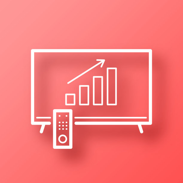 电视上的增长图表。图标在红色背景与阴影图片下载